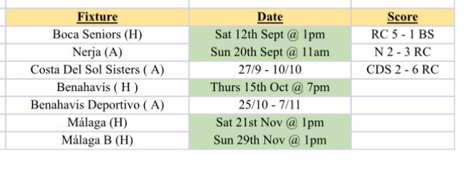 Fixture list Real Calahonda WFC 60s