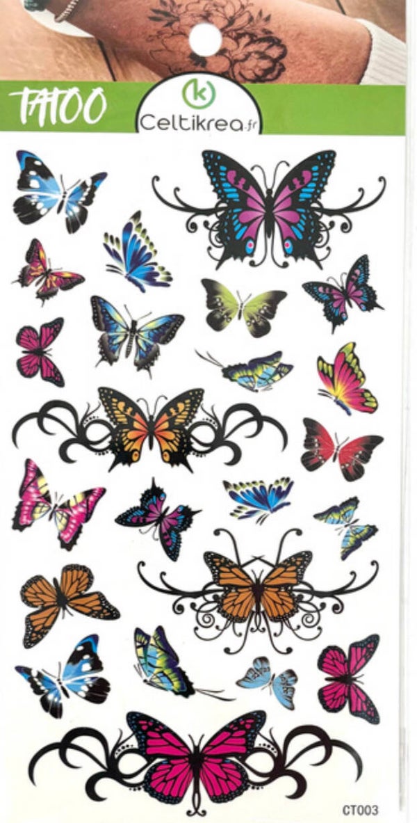 🦋 Tatouage Éphémère – Motif Papillons Colorés et Élégants