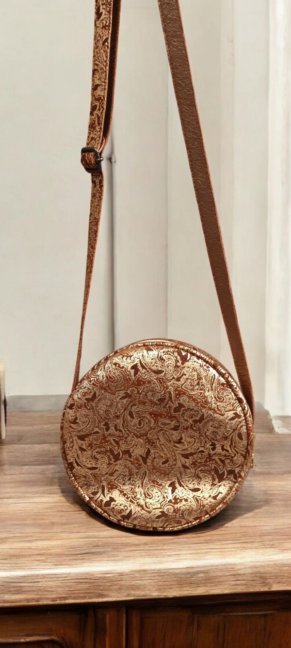 petit sac rond fresque brillant marron