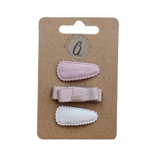 Othat We love happy baby & kids - Babyhaarclipjes roze/strik/ivoor