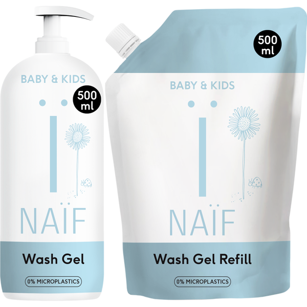 Naïf - Voordeelset Reinigende Wasgel Pompfles & Navulverpakking voor Baby & Kids 500ml