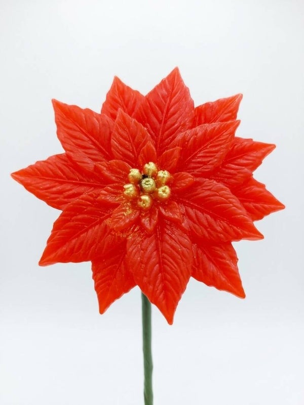 Poinsettia en résine — Fleur de Noël sur tige