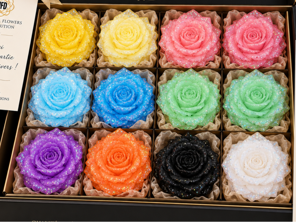 Kit Découverte Professionnel – 12 Têtes de Roses diamétre 7 CM Phosphorescentes & Pailletées ✨🌹