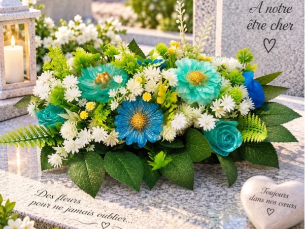 💙 Composition florale souvenir – Bleu & Turquoise