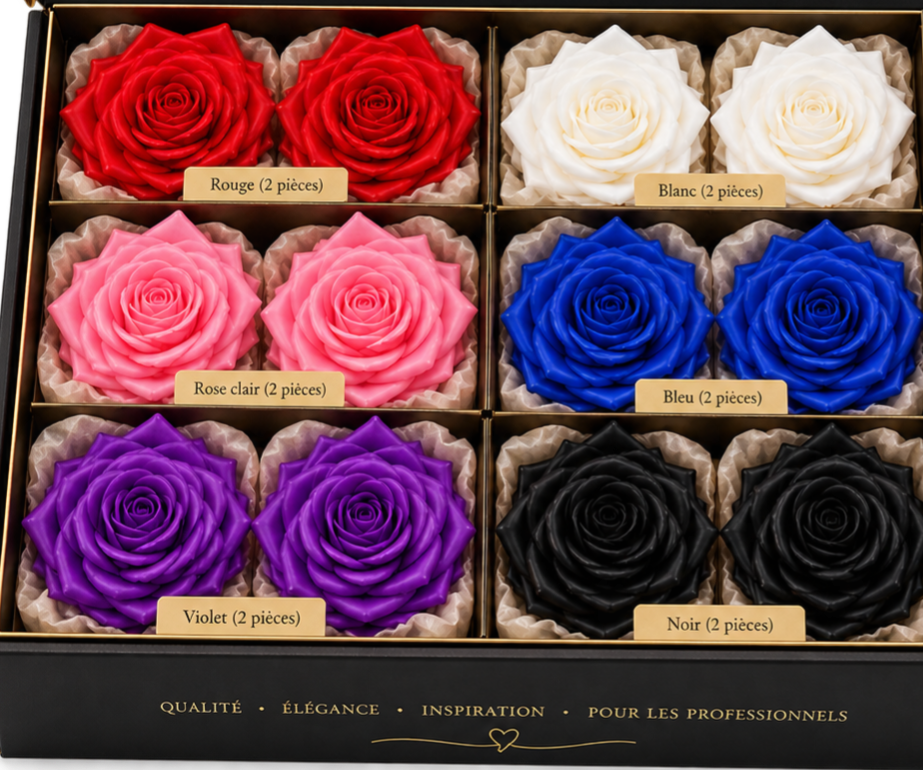 Kit Découverte Professionnel – 12 Têtes de Roses Unies diamétre 7x7 cm🌹