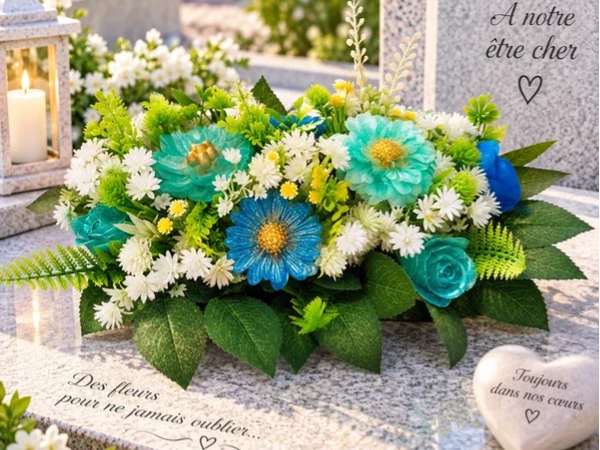 💙 Composition florale souvenir – Bleu & Turquoise