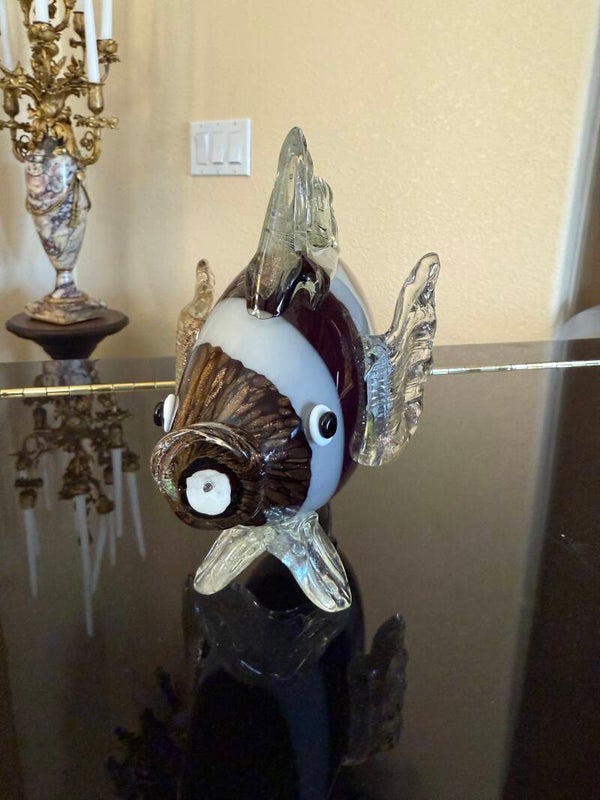 1970's Vintage Large Gold Brown Murano Style Hand Blown Glass Fish