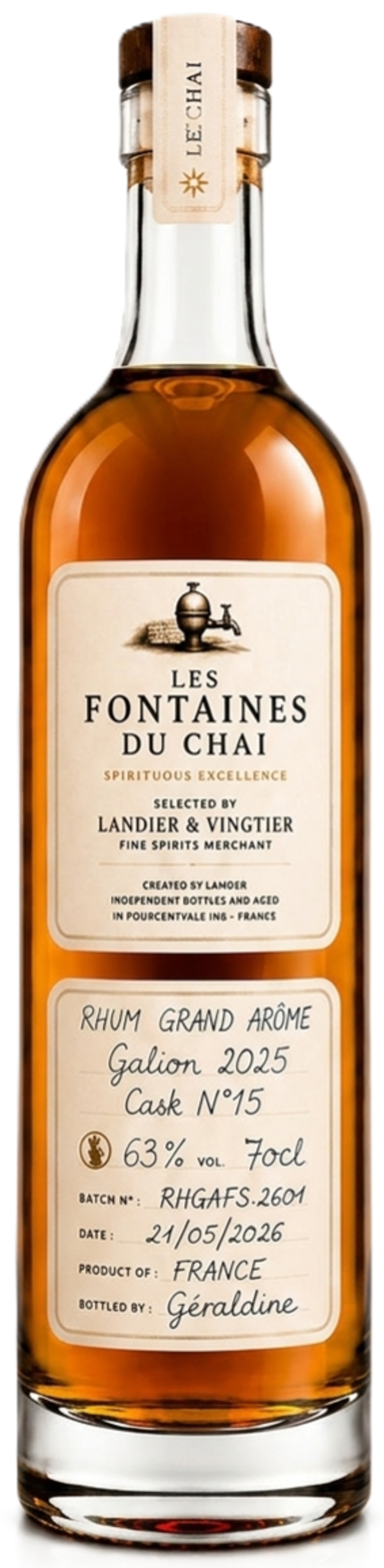 Les Fontaines du Chai27 Rhum Grand Arôme 2025 Cask N°15 Le Galion 63% 70cl