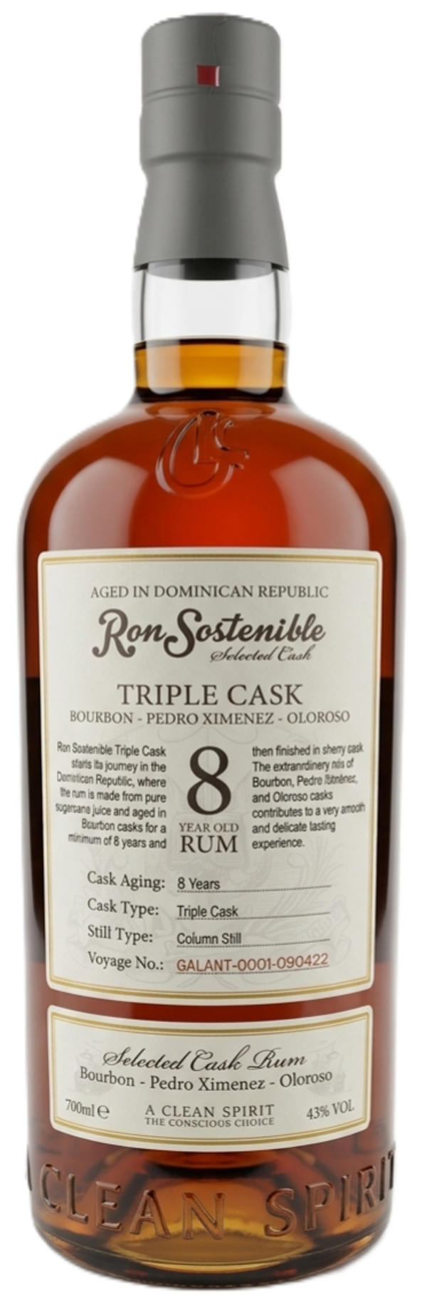 Ron Sostenible Triple Cask Selected Cask 8 Years Old 43% 70cl