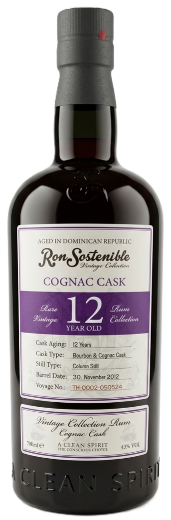Ron Sostenible Cognac Cask 12 Years Old Vintage Collection 43% 70cl