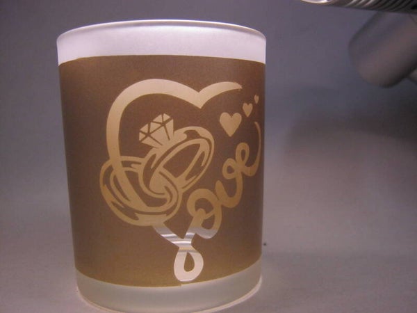 Teelichtglas "Love" gold