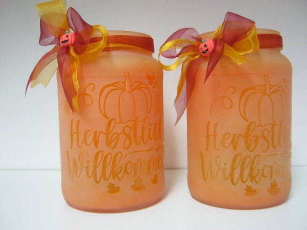 Windlicht "Herbstlich Willkommen" groß