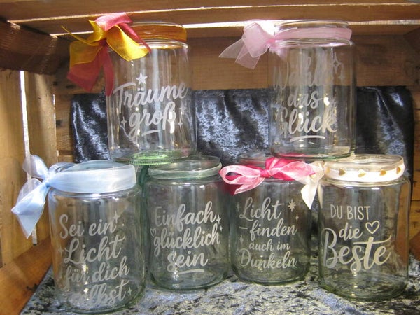 Aufbewahrungsgläser mit "Herzens" Sprüchen
