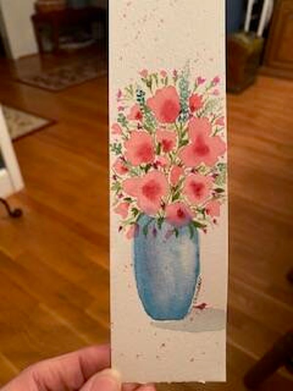Pink Flowers in Blue Vase (07)
