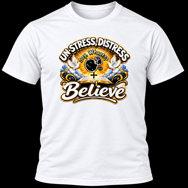 UNSTRESS DISTRESS (white shirt w/ colored image)
