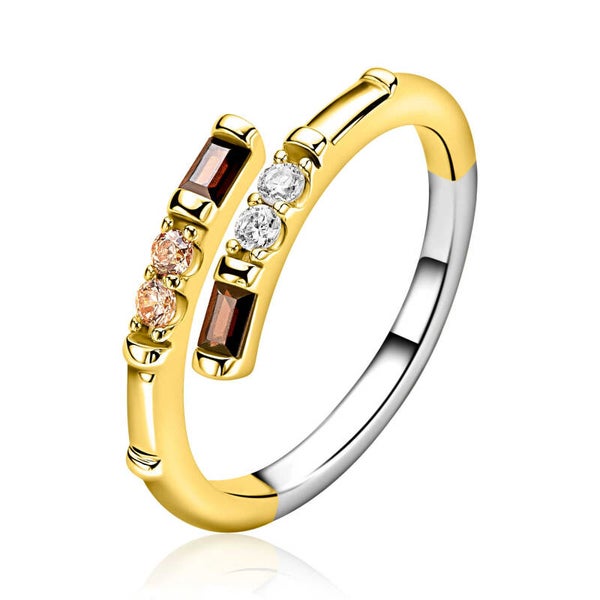 ZINZI Ring Zilver Goud Verguld met bruin zirconia ZIR2869