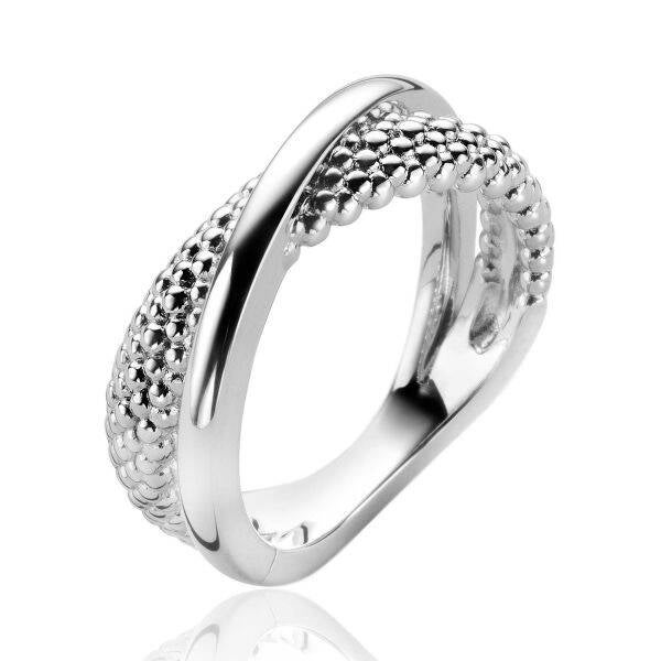 ZINZI Ring zilver cross-over glad en bolletjes ZIR2242