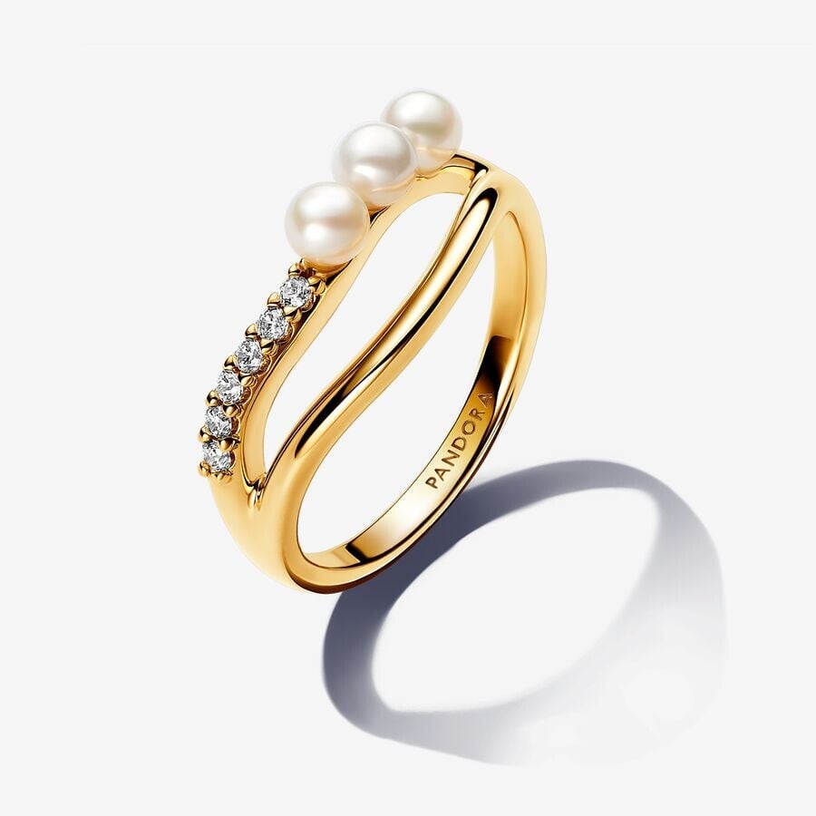 Pandora Ring 14K gold-plated Pearl + Zirconia 163258C01
