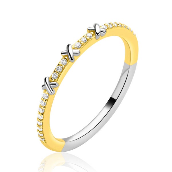ZINZI Ring Aanschuif Goldplated met Kruisjes en Zirkonia's ZIR2814