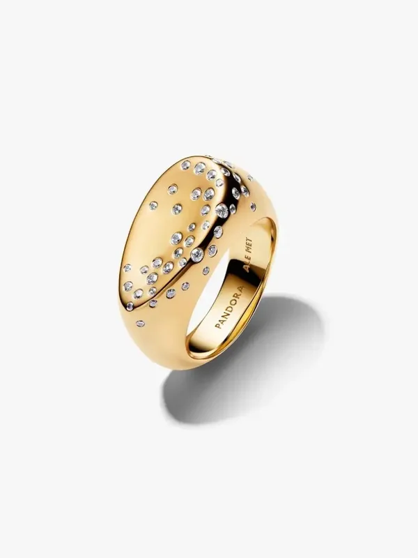 Pandora Ring 14k Goldplated Ovale Verhoogde Zegelring met Stenen Bezet 164671C01