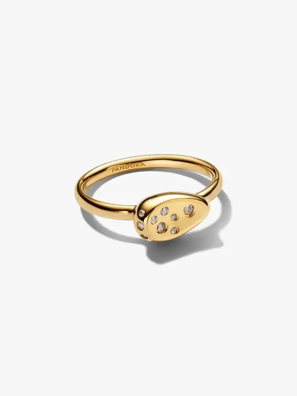 Pandora Ring 14K Goldplated Kleine Steengezette Ovale Zegelring 164672C01