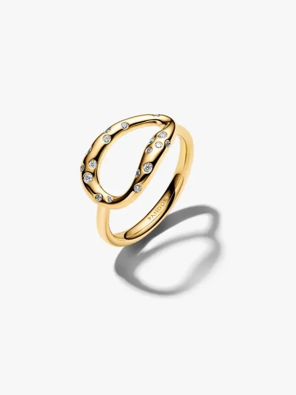 Pandora Ring 14K Goldplated Organisch Gevormde Steengezette Statement 164676C01