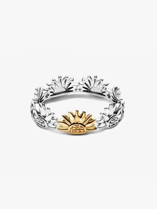 Pandora Ring Zilver en 14k Goldplated Tweekleurige Zonnebloem Bandring 164702C00
