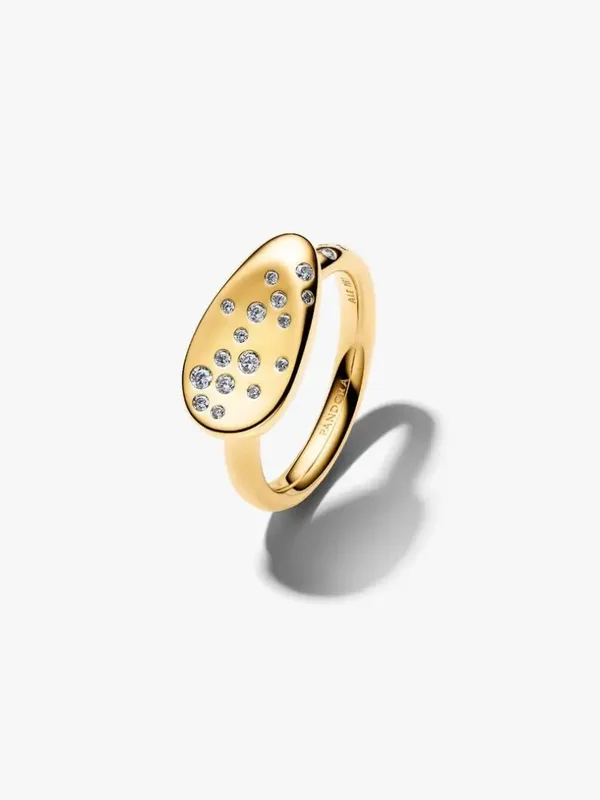 Pandora Ring 14K Goldplated Medium Ovale Zegelring met Stenen Bezet 164707C01