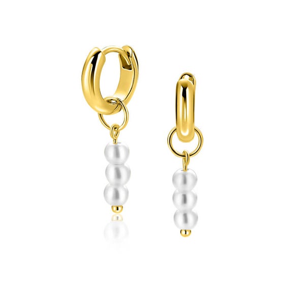ZINZI Creoolhangers Goldplated met 3 witte parels ZICH2734Y