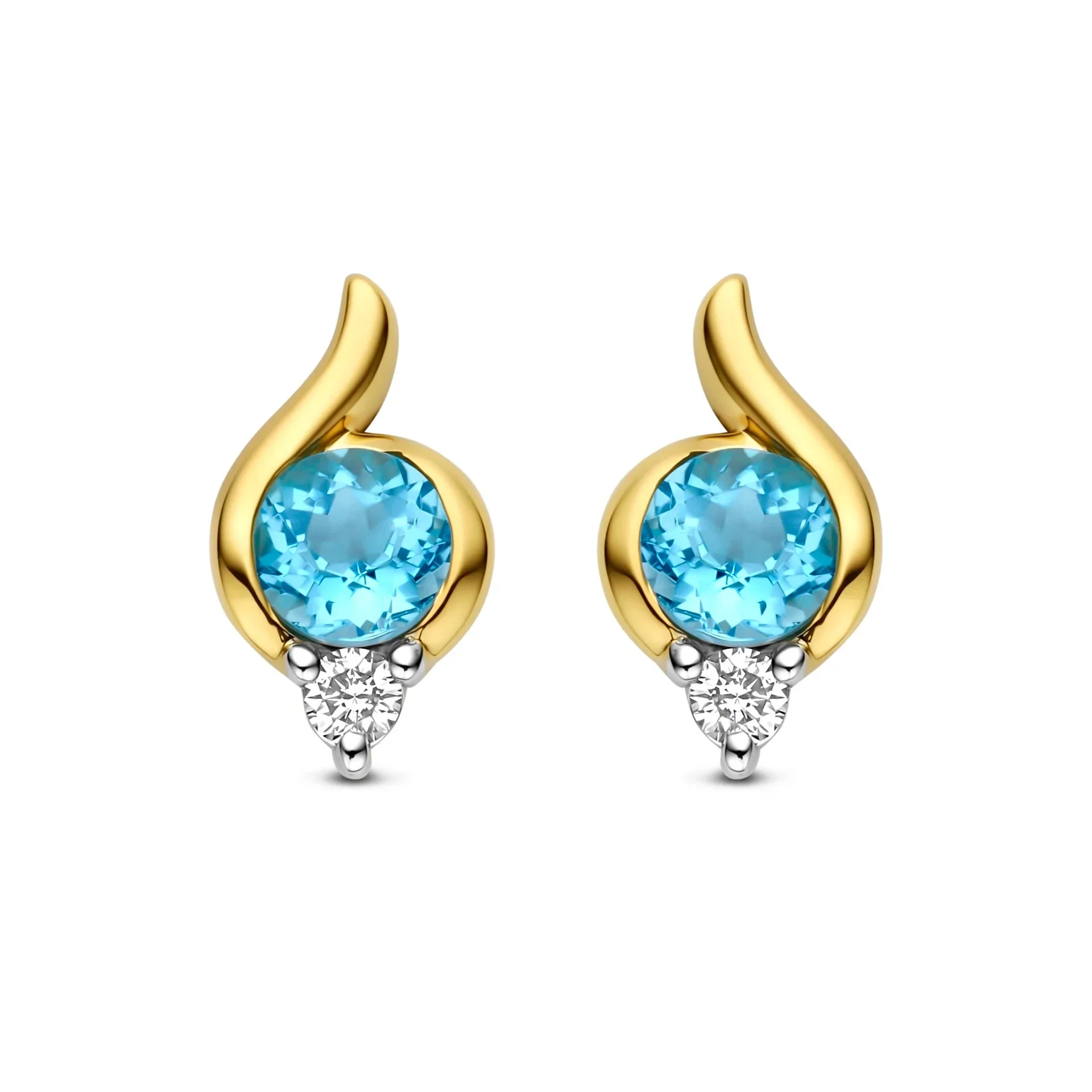 Bernstein Oorstekers 14k Geelgoud Briljant Blauw Topaas 195.625.40