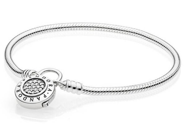 Pandora Moments Logo Padlock Clasp Snake Chain Bracelet 59709ZCK