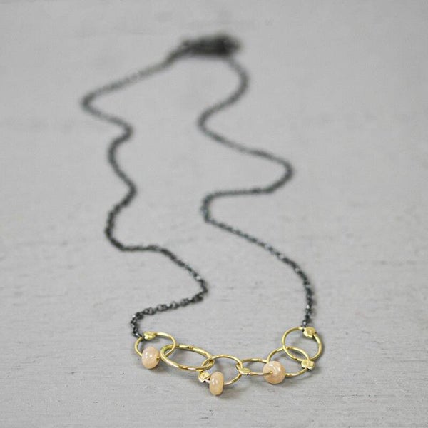 Jéh Collier zilver oxy + goldfilled / Roze maansteen - 20314