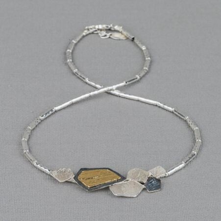 21386 Jeh Jewels Collier TUBES scherven zilver + oxy + verguld