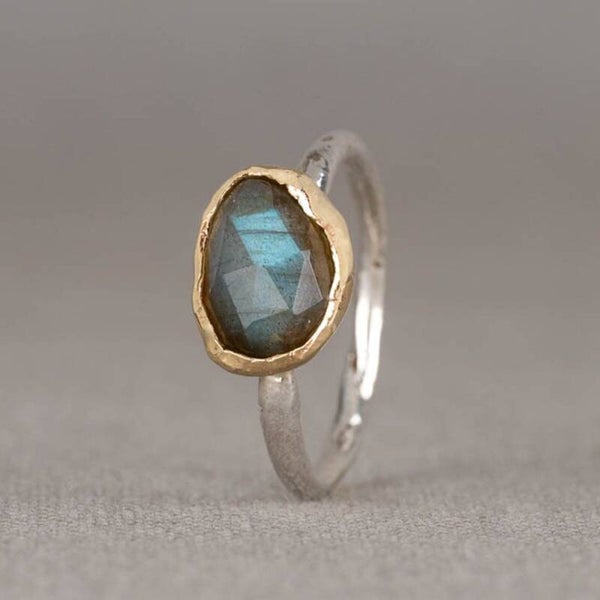 Jéh Ring Zilver + 9KRT + Labradoriet 21608