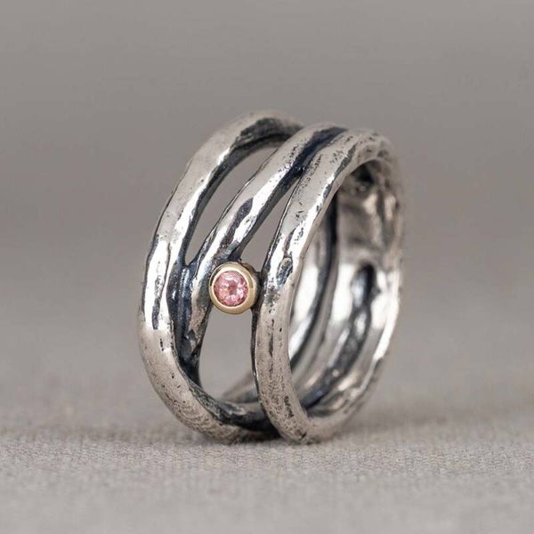 Jéh Ring Zilver Gedraaid + 10K + Toermalijn