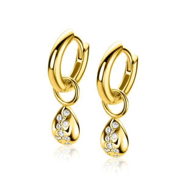 ZINZI Goldplated Creoolhangers druppel met zirkonia's ZICH2871