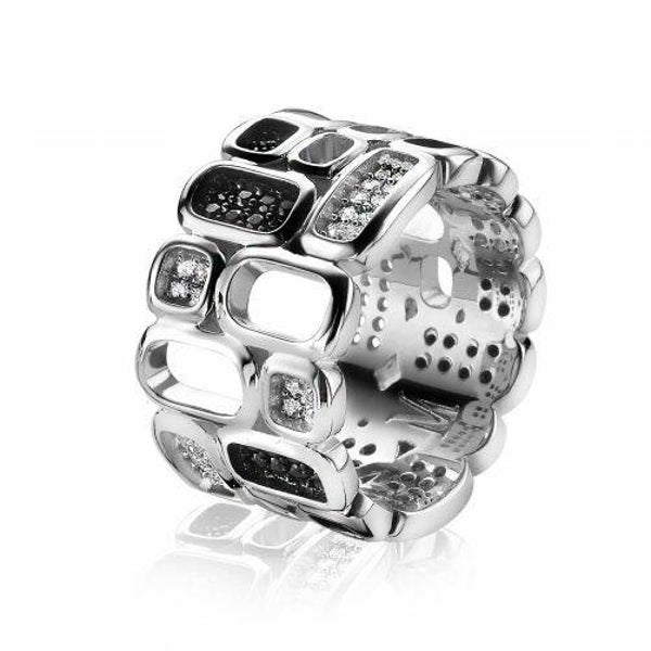 ZINZI Ring Zilver Mart Visser Wit Zwart MVR3Z