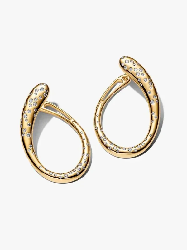 Pandora Oorringen 14k Goldplated Organisch Gevormde Steengezette Scharnierende 264660C01