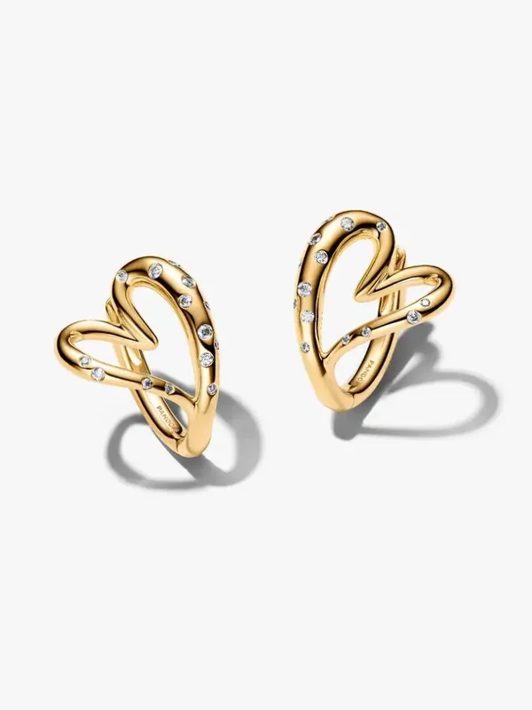 Pandora Oorringen 14K goldplated Organisch Gevormde Steengezette Hart 264664C01