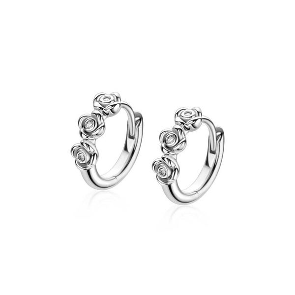 ZINZI Creolen Zilver met 3 roosjes en zirconia's ZIO2873