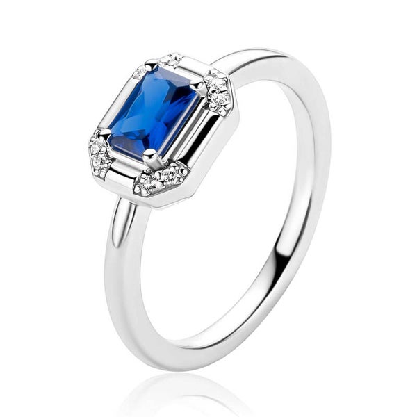 ZINZI Ring Zilver Blauw Rechthoek met Zirconia's ZIR2803B56