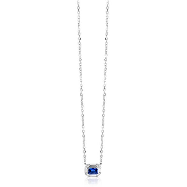 ZINZI Collier Zilver rechthoek blauw en zirconia's ZIC2803B