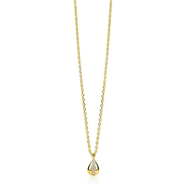 ZINZI Collier Goldplated met druppelhanger Zirconia's Pave ZIC2871