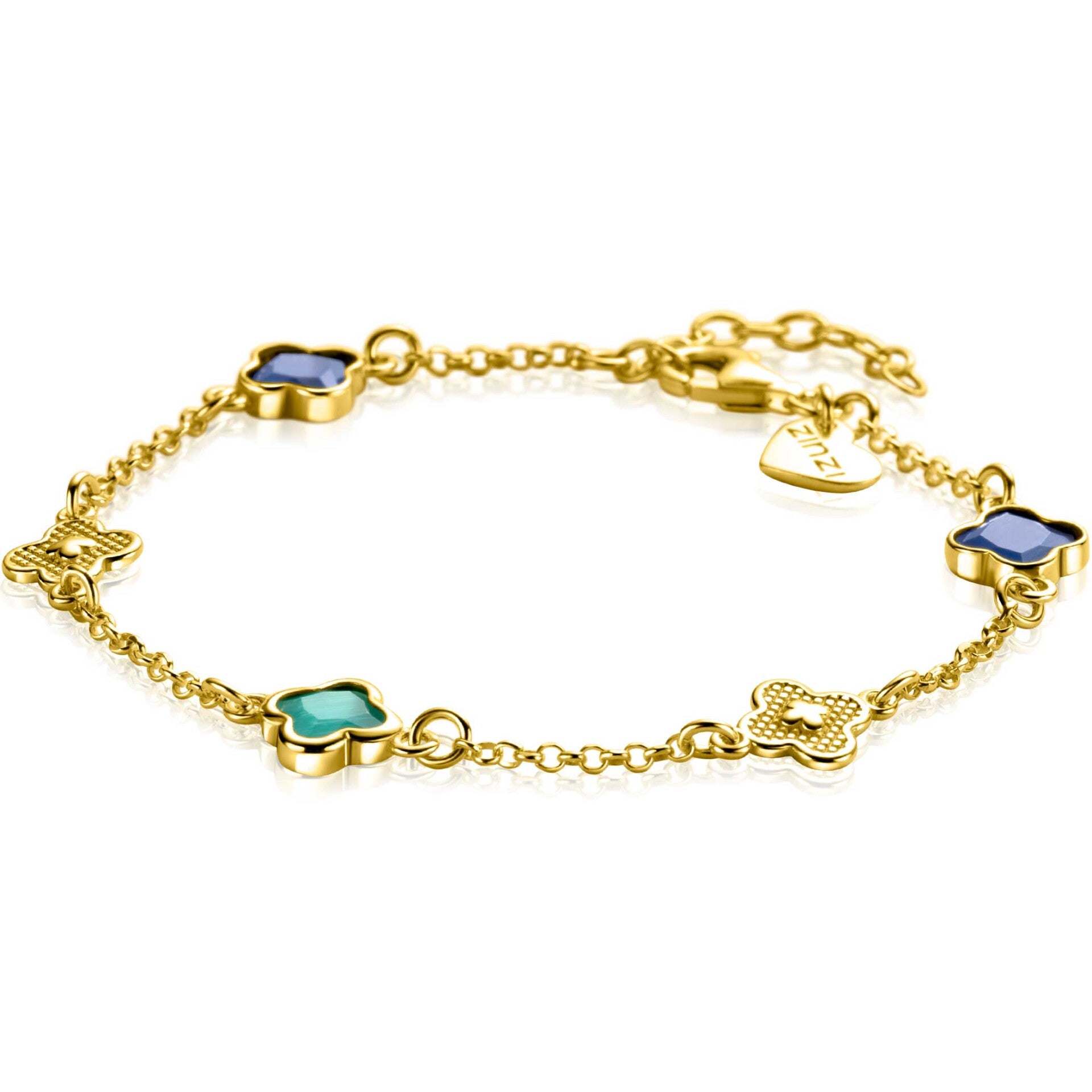 Zinzi Armband Geelgoud verguld Klaver met Blauw ZIA2583
