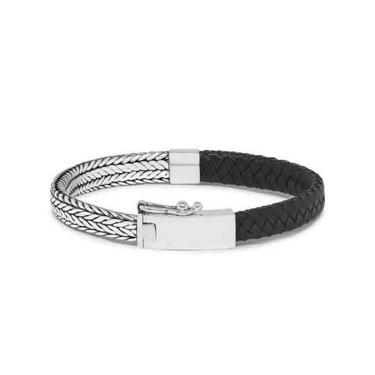 Silk Jewellery Armband Zilver + Leer SLK369BLK