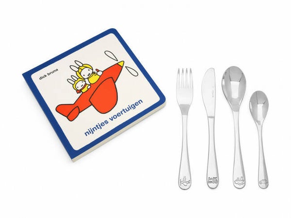 Zilverstad Kindercouvert nijntje voertuigen, 4-delig, RVS, met voorleesboekje 4257070