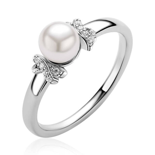 ZINZI Ring Zilver met Parel en Zirconia's ZIR2863