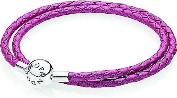 Pandora Armband Leer dubbel Metallic Roze 590734CHP - D2