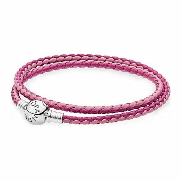 Pandora Armband dubbel zilver-leder 'Moments' roze mix 590747CPMX