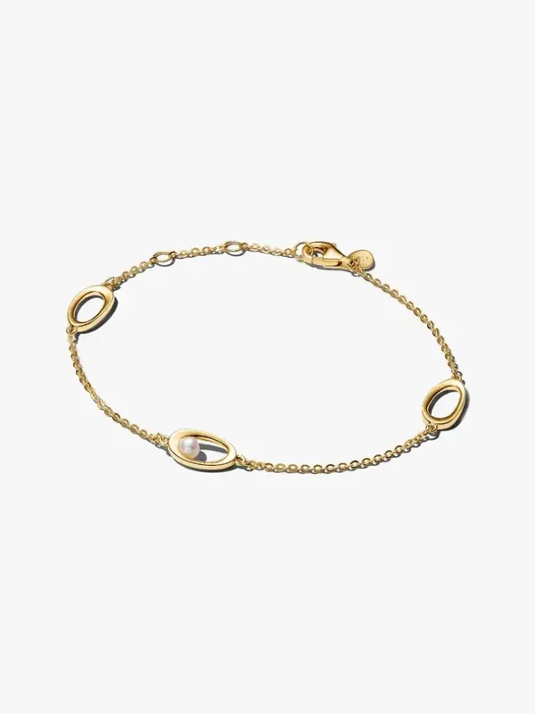 Pandora Armband 14k Gold plated Organisch Gevormde Ovalen en Zoetwaterparel 564677C01